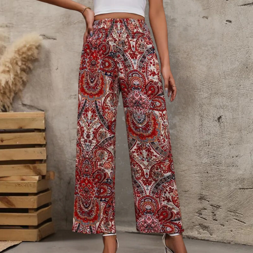 Breathable women’s boho pants – wide-leg design, cotton, for summer vacation
