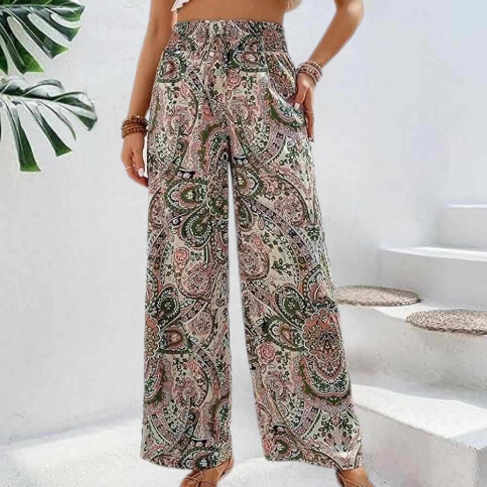 Breathable women’s boho pants – wide-leg design, cotton, for summer vacation