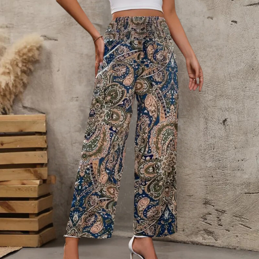 Breathable women’s boho pants – wide-leg design, cotton, for summer vacation
