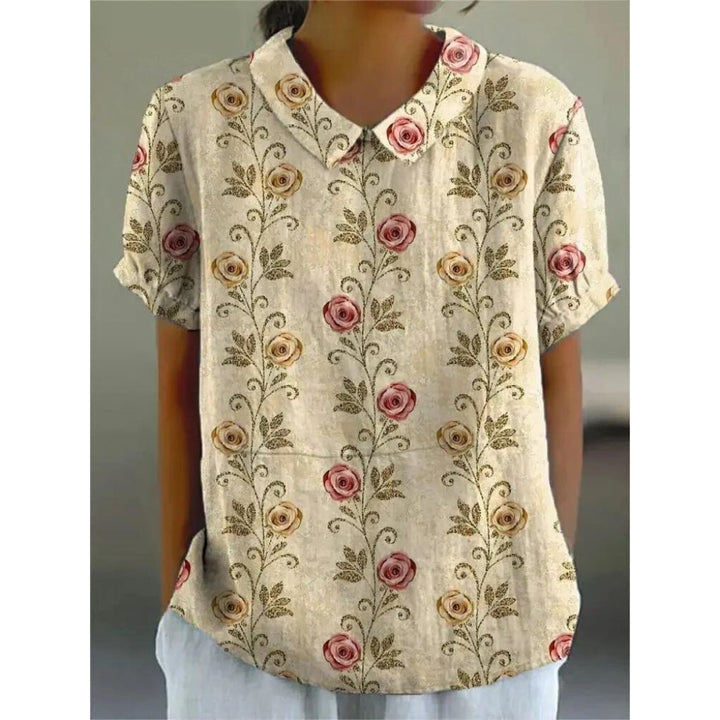 Lightweight women’s blouse – floral design, cotton-linen blend, for casual occasions
