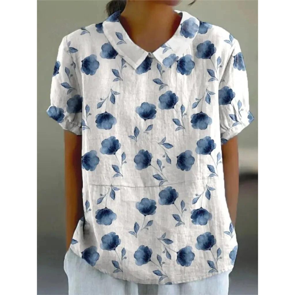 Lightweight women’s blouse – floral design, cotton-linen blend, for casual occasions
