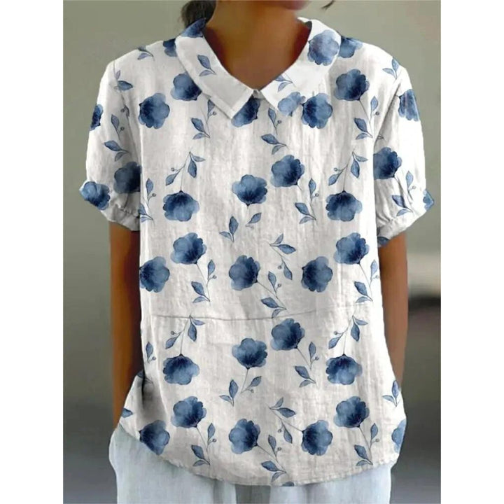 Lightweight women’s blouse – floral design, cotton-linen blend, for casual occasions