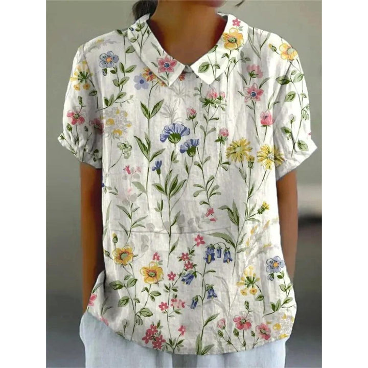 Lightweight women’s blouse – floral design, cotton-linen blend, for casual occasions