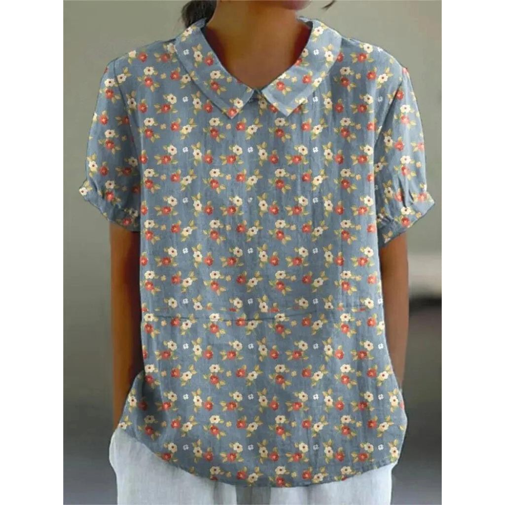 Lightweight women’s blouse – floral design, cotton-linen blend, for casual occasions