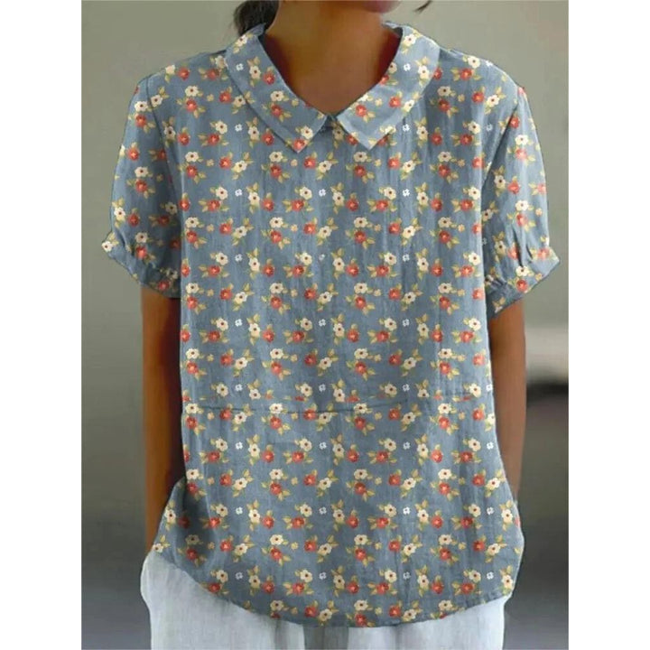 Lightweight women’s blouse – floral design, cotton-linen blend, for casual occasions