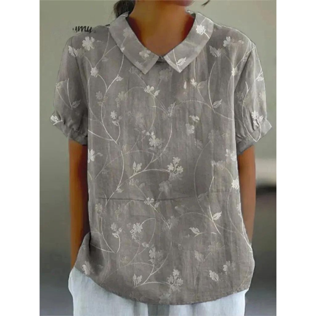 Lightweight women’s blouse – floral design, cotton-linen blend, for casual occasions