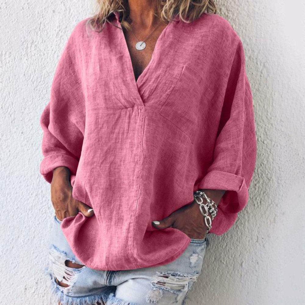 Luxurious women’s oversized blouse – breathable polyester, perfect for summer