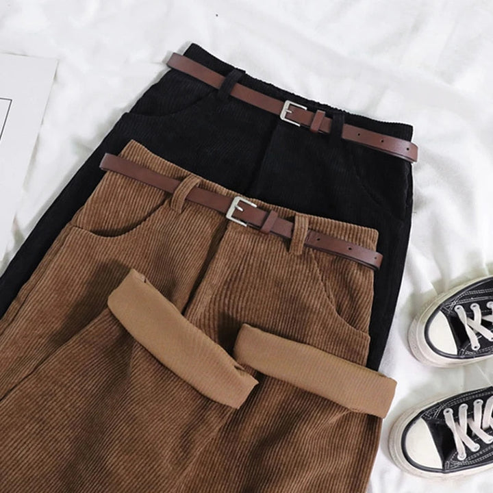 High Waist Corduroy Pants for Women, Wide Leg Cotton Trousers in Black and Coffee, Comfortable Casual Style
