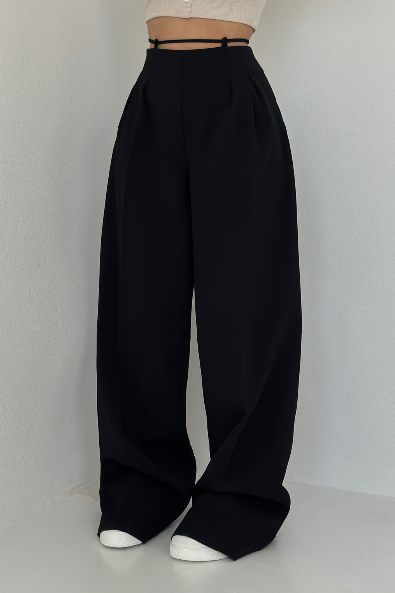 High-Waisted Wide-Leg Trousers in Dark Blue, Soft and Comfortable Palazzo Pants for Effortless Style