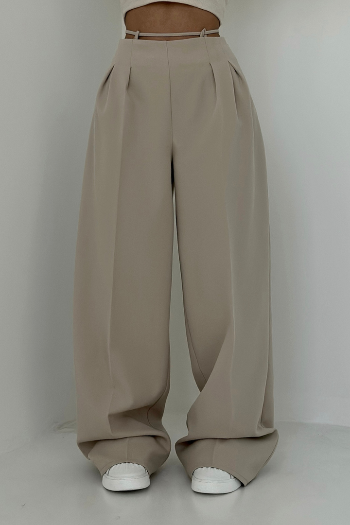High-Waisted Wide-Leg Trousers in Dark Blue, Soft and Comfortable Palazzo Pants for Effortless Style