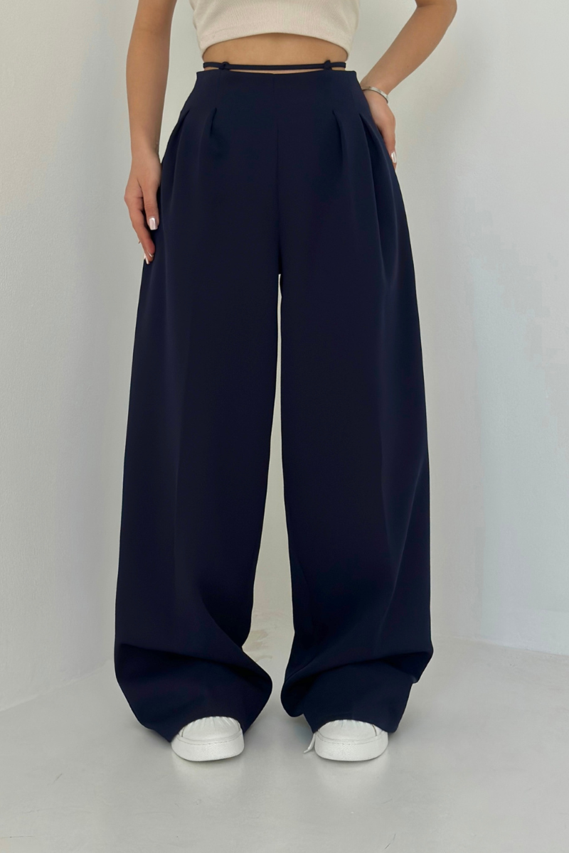 High-Waisted Wide-Leg Trousers in Dark Blue, Soft and Comfortable Palazzo Pants for Effortless Style