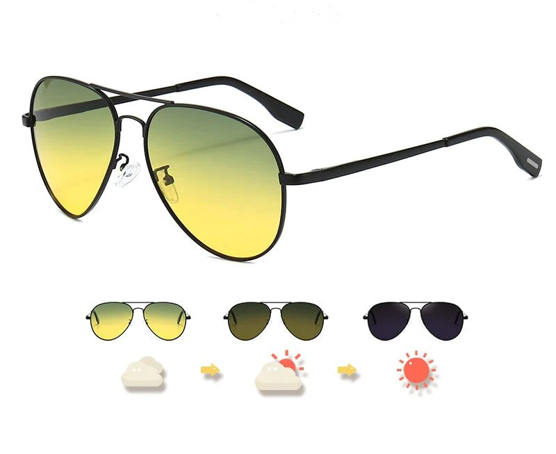 Multifunctional unisex pilot sunglasses – photochromatic polarized lenses, for day and night driving
