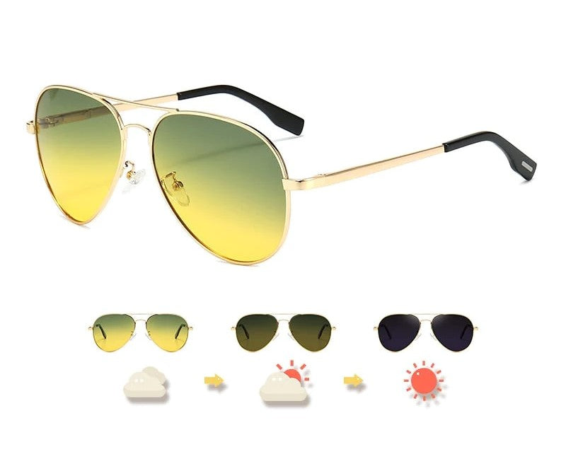 Multifunctional unisex pilot sunglasses – photochromatic polarized lenses, for day and night driving