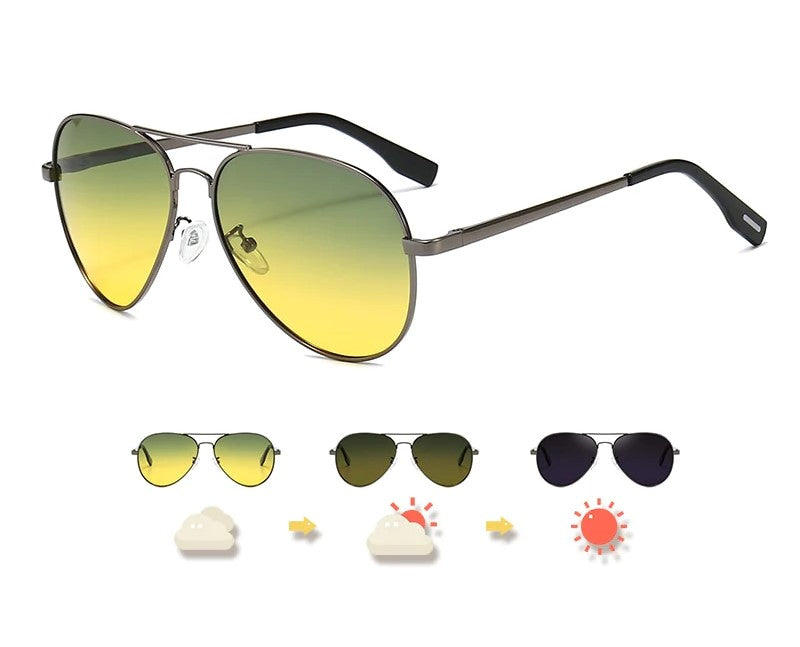 Multifunctional unisex pilot sunglasses – photochromatic polarized lenses, for day and night driving