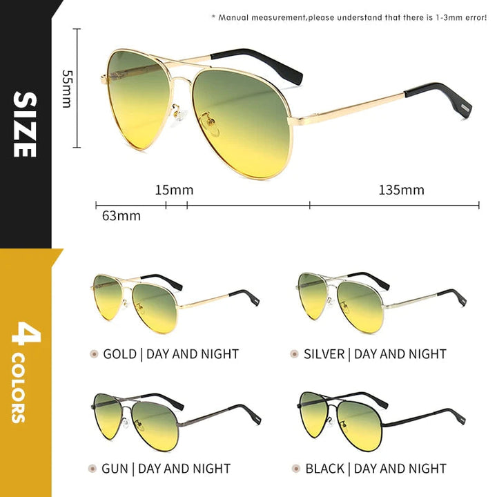 Multifunctional unisex pilot sunglasses – photochromatic polarized lenses, for day and night driving