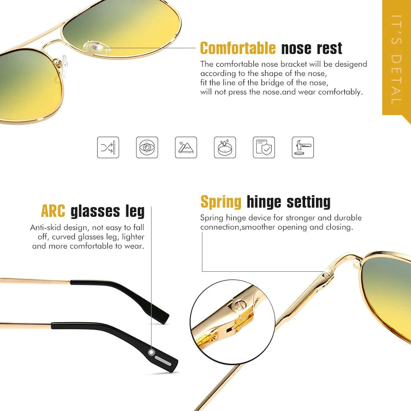 Multifunctional unisex pilot sunglasses – photochromatic polarized lenses, for day and night driving