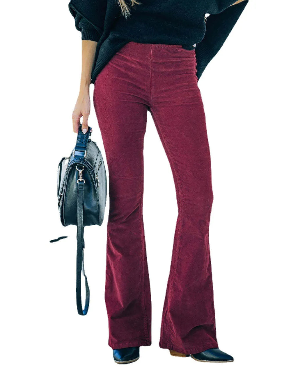 Ribbed Wide Leg Pants for Women with Elasticated Waist and Flared Legs, Comfortable and Stylish