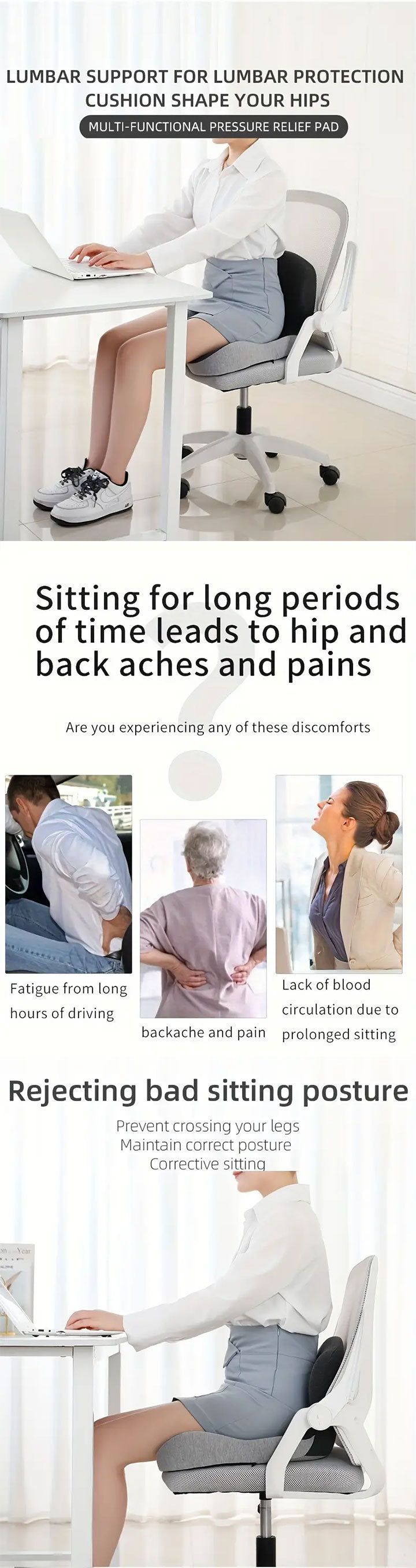 Memory Foam Seat Cushion – Ergonomic Lumbar Support for Office Chair and Car, Stress Relief