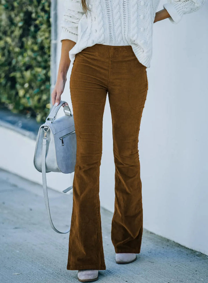 Ribbed Wide Leg Pants for Women with Elasticated Waist and Flared Legs, Comfortable and Stylish