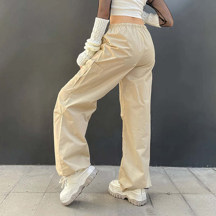 Beige Parachute Pants for Men with Adjustable Waist and Multiple Pockets, Lightweight Relaxed Fit