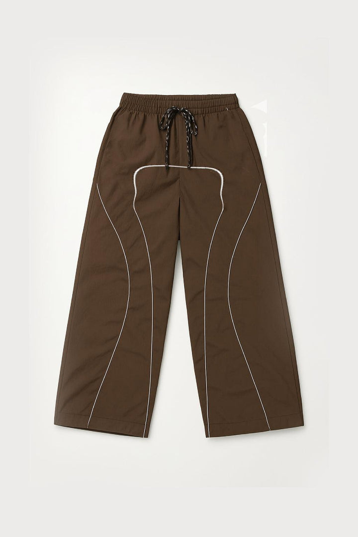 Brown Parachute Pants with Adjustable Drawcord, Six-Pocket Design, Oversized Fit for Casual and Urban Wear