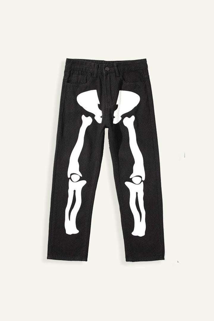 Y2K Skeleton Pants Unisex Cotton-Polyester Blend with Striking Skeleton Designs and Multiple Pockets