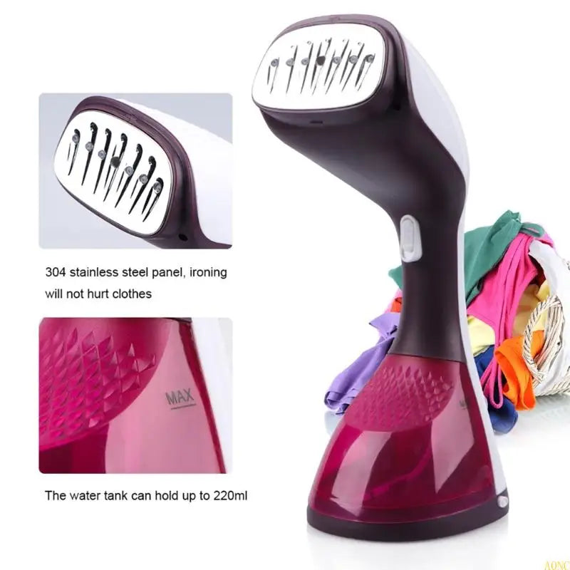 Powerful Handheld Clothes Steamer with 220ml Water Tank and Stainless Steel Panel for Quick Touch-Ups