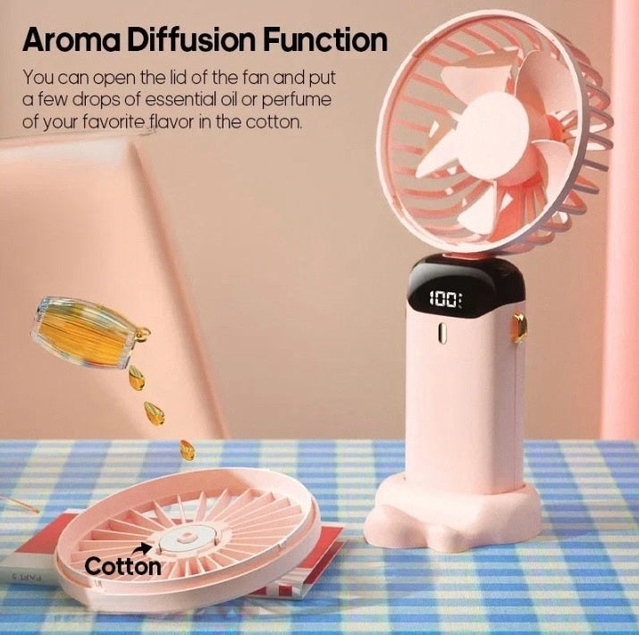 Handheld Mini Fan 3000mAh Portable USB Rechargeable Desk Fan 5 Speed Neck Hanging Outdoor Display Screen