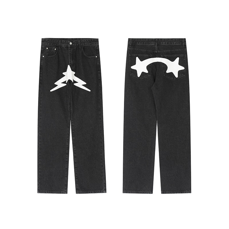 Y2K Print Jeans with Vibrant Designs, Relaxed Fit, Comfortable Denim for Trendy Style