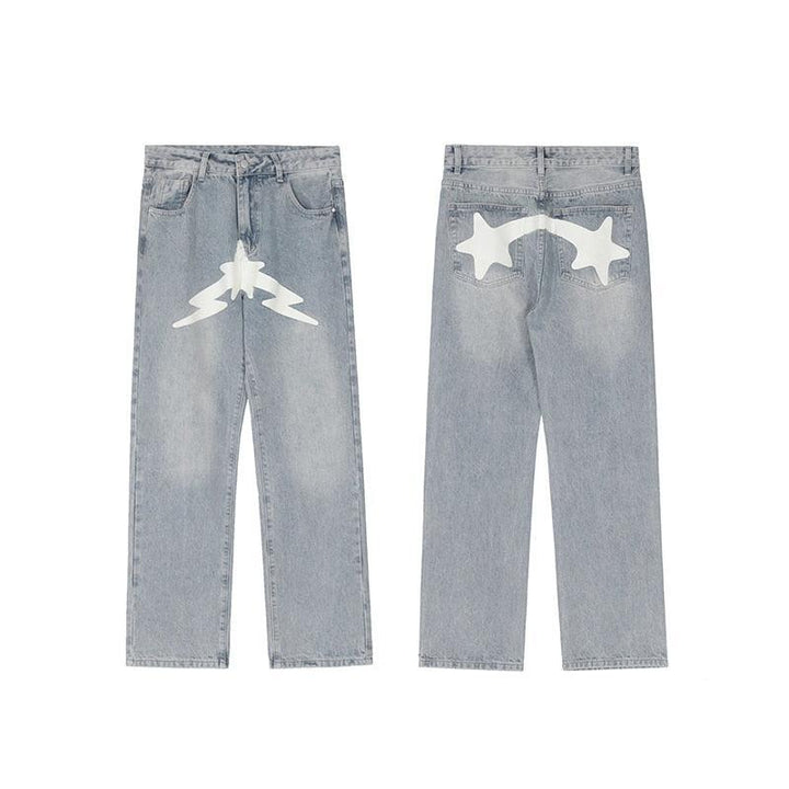 Y2K Print Jeans with Vibrant Designs, Relaxed Fit, Comfortable Denim for Trendy Style