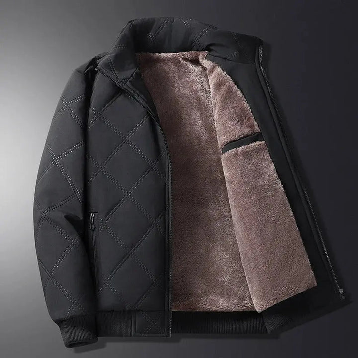 Windproof Men’s Jacket - Quilted Bomber Fleece Lined Hiking