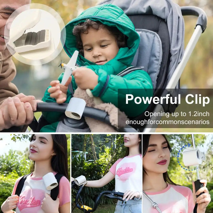 Rechargeable Clip-On Mini Fan with 360-Degree Rotation, Adjustable Speed, USB and Battery Powered for Versatile Cooling