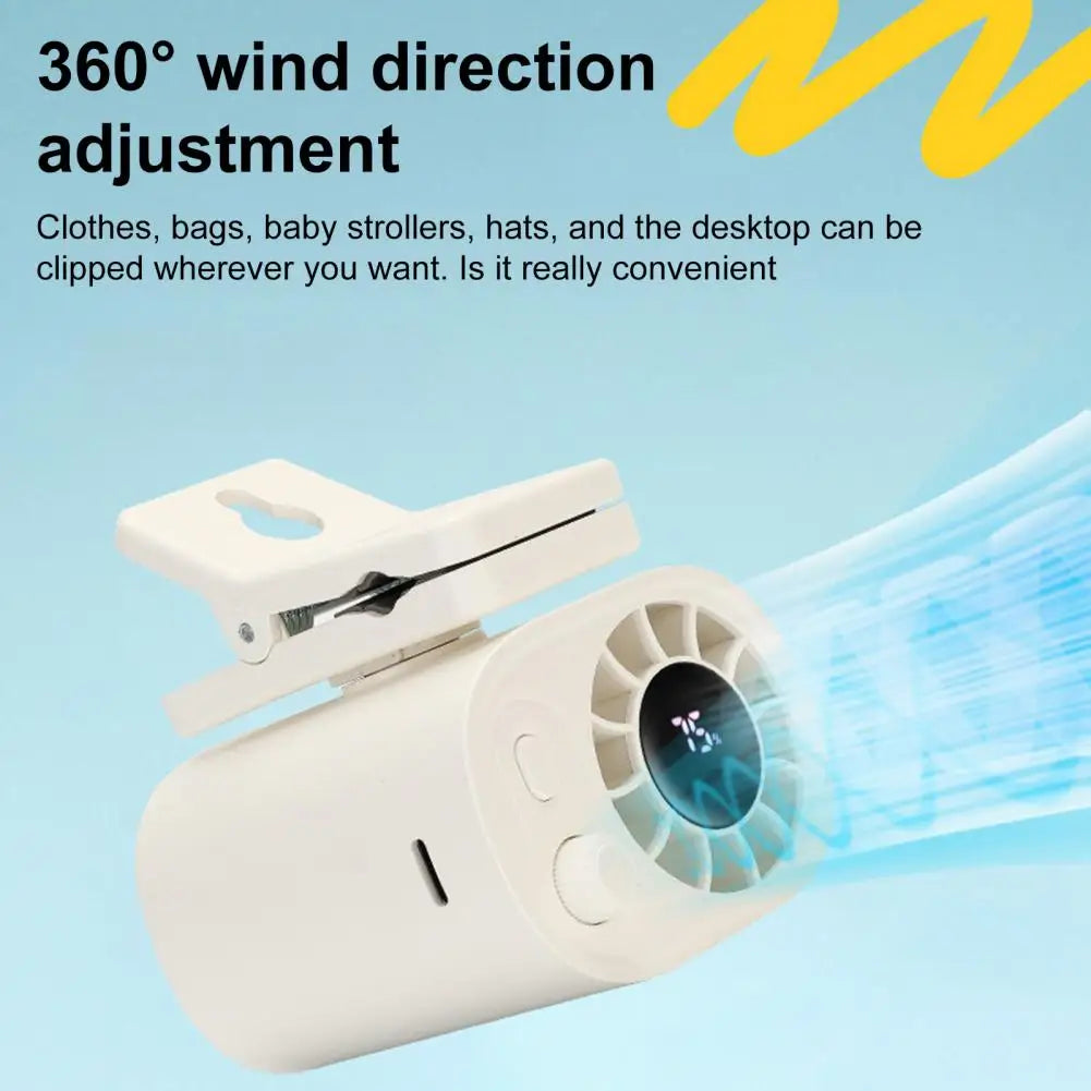 Rechargeable Clip-On Mini Fan with 360-Degree Rotation, Adjustable Speed, USB and Battery Powered for Versatile Cooling
