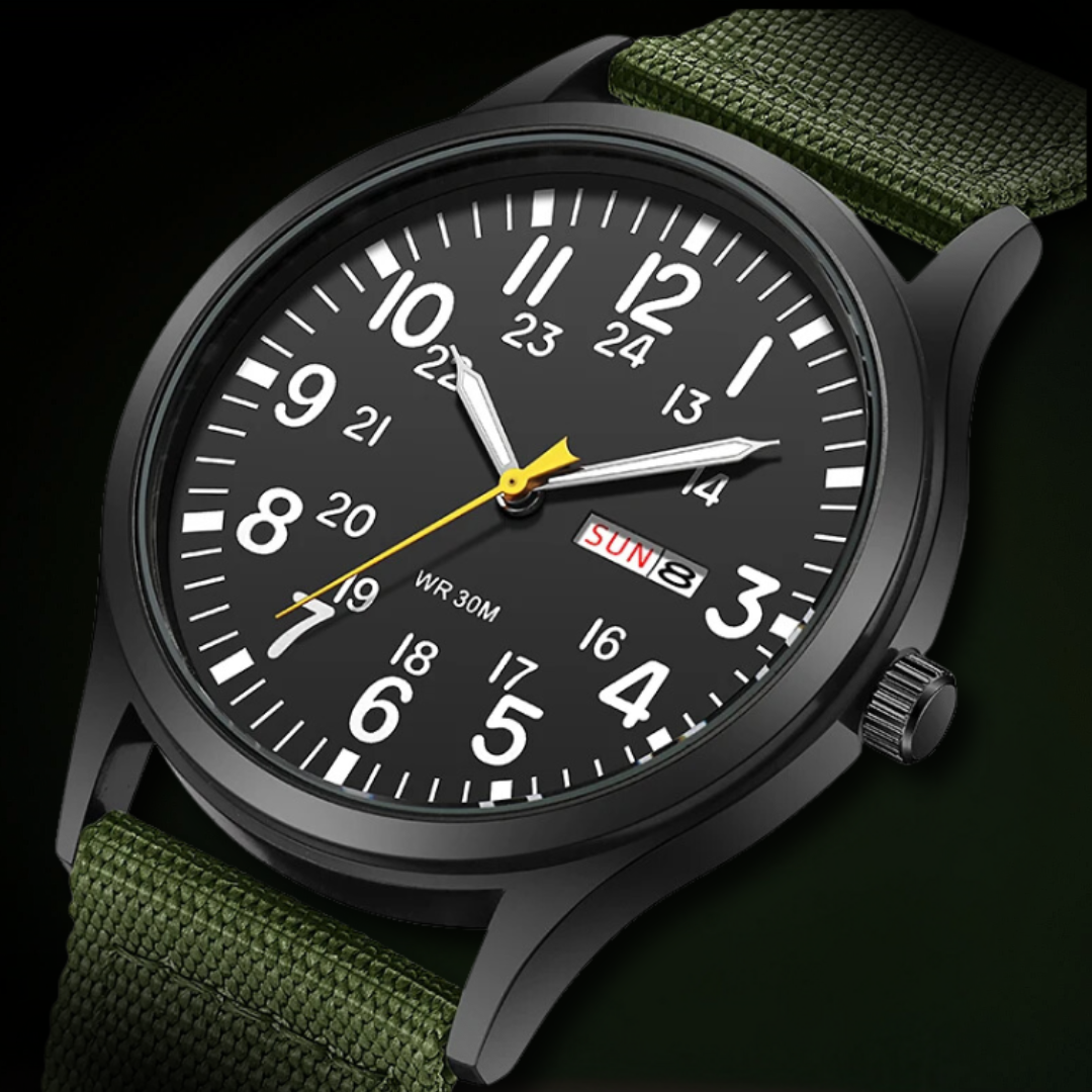 Durable Men’s Military-Style Watch – Waterproof, Scratch-Resistant, 42mm Dial – Green Black