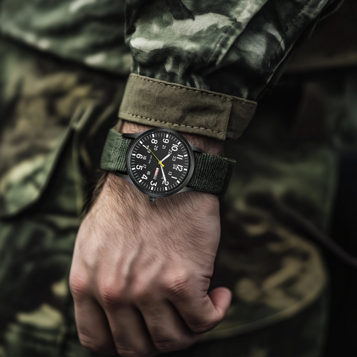 Durable Men’s Military-Style Watch – Waterproof, Scratch-Resistant, 42mm Dial – Green Black