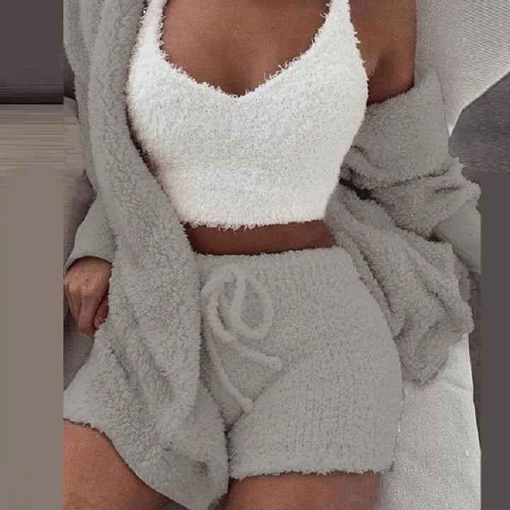 Fluffy Pajamas Set for Women Plus Size Tank Top Shorts Winter Sleepwear