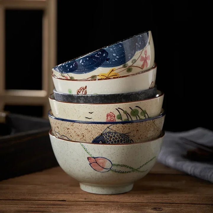 Ceramic 4.5 Inch Japanese Rice Bowl Retro Home Tableware