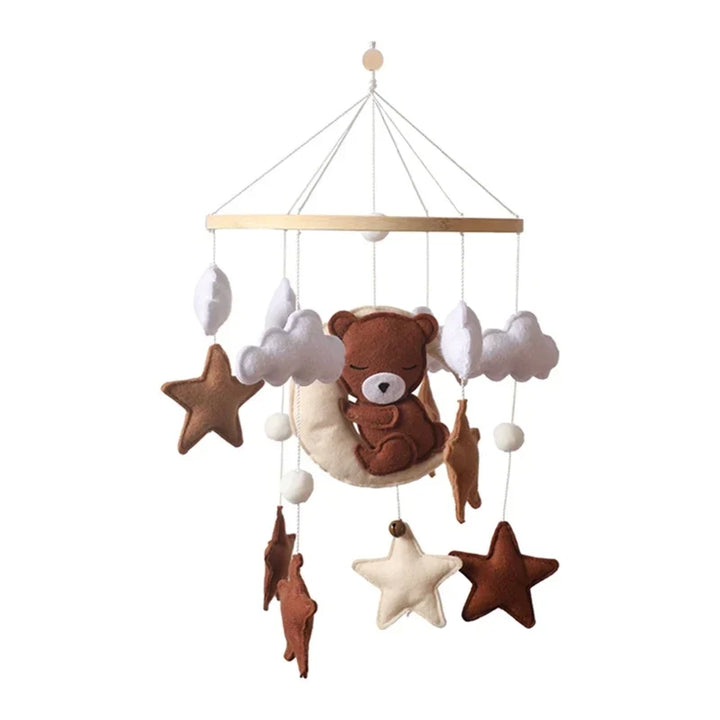 Wooden Crib Mobile Felt Bear Musical Newborn Sensory Toys