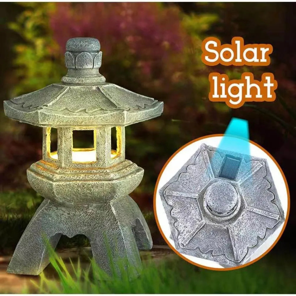 Solar Lantern Resin Stone Pagoda Garden Ornament Zen Chinese Style Outdoor Light Fall 2026 Eco Friendly Decor