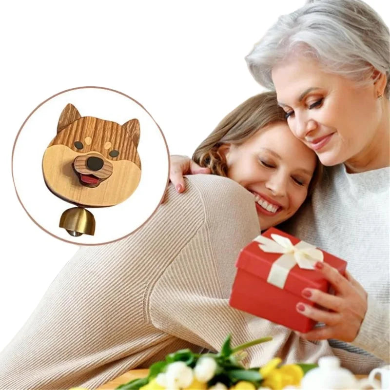 Wooden Shiba Inu Wind Chime Doorbell - Magnetic Shopkeepers Bell for Door Opening