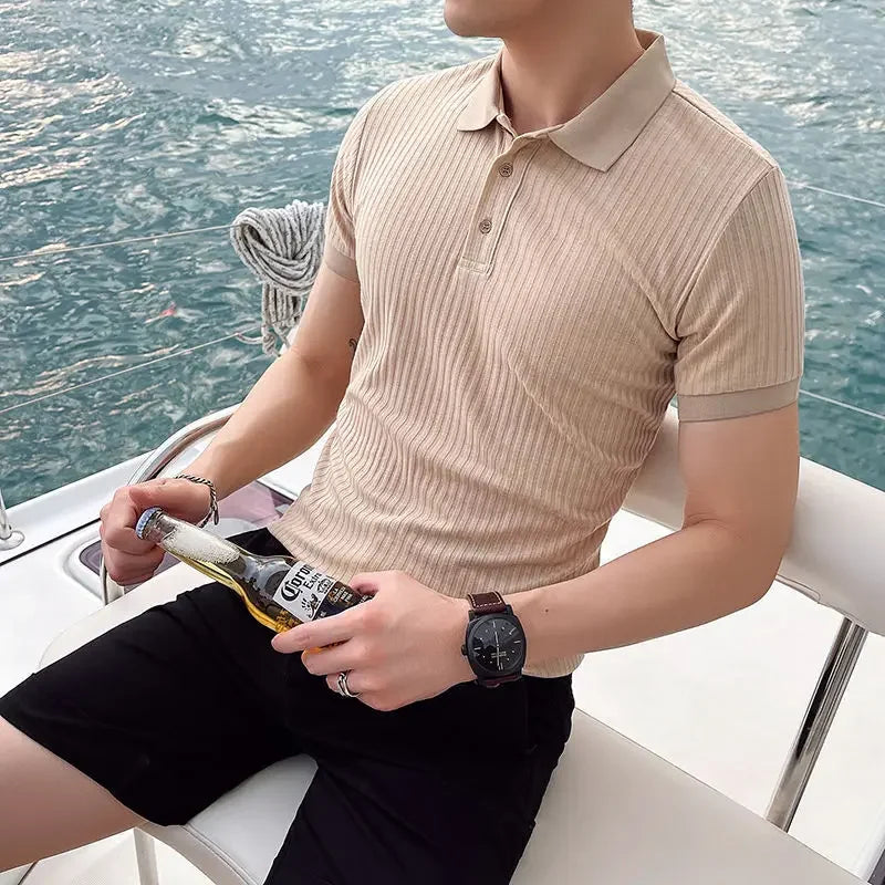 Breathable Silk Mesh Mens Polo Shirt, Short Sleeve with Ribbed Collar, Lightweight and Stylish for Summer