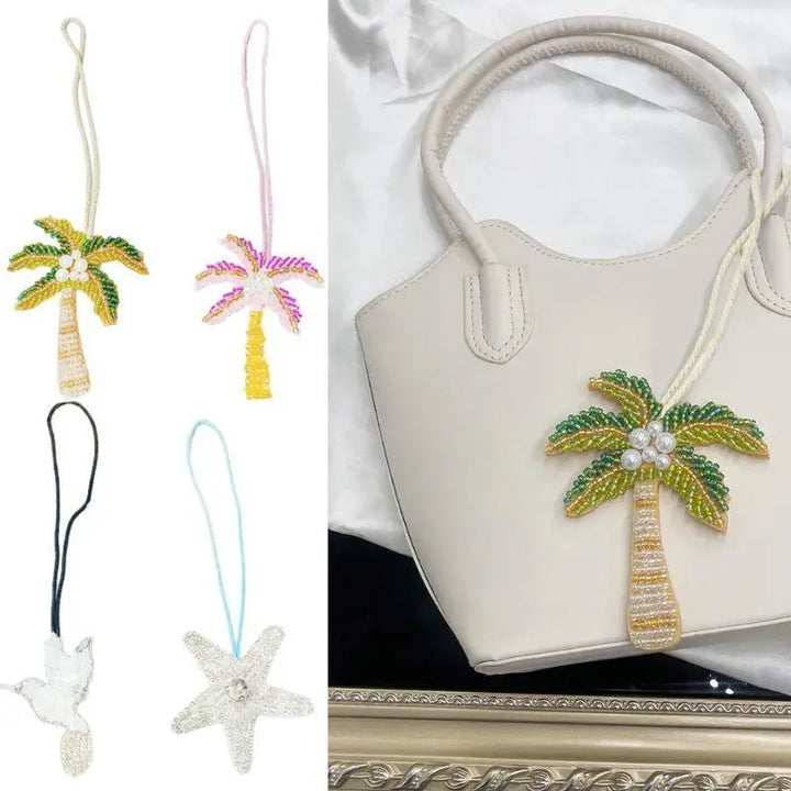 Coconut Tree Sequin Patch Keyring Bag Pendant Handmade