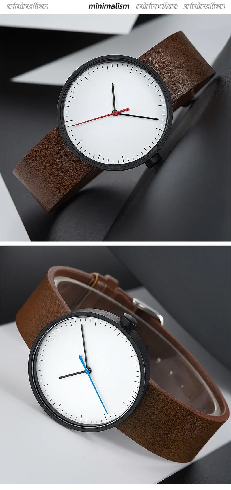 Classic unisex quartz wristwatch – leather strap, round dial, minimalist everyday timepiece
