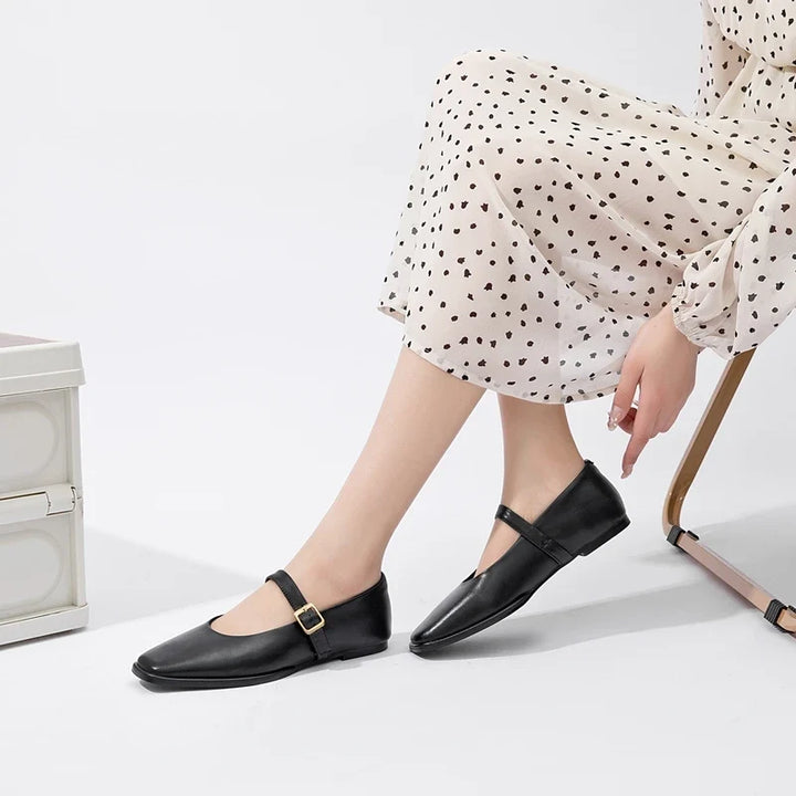 Supportive Women Mary Jane Flats - Square Toe, Leather