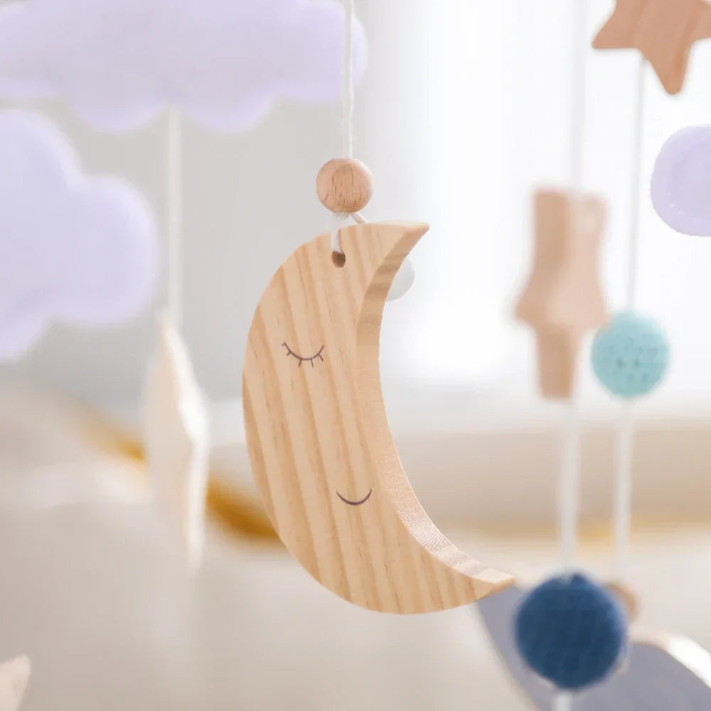 Wooden Rocket Crib Mobile Newborn Sensory Toys Soothing