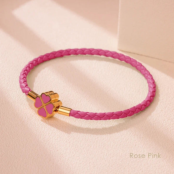 Four Leaf Clover Braided Leather Lucky Bracelet Gift