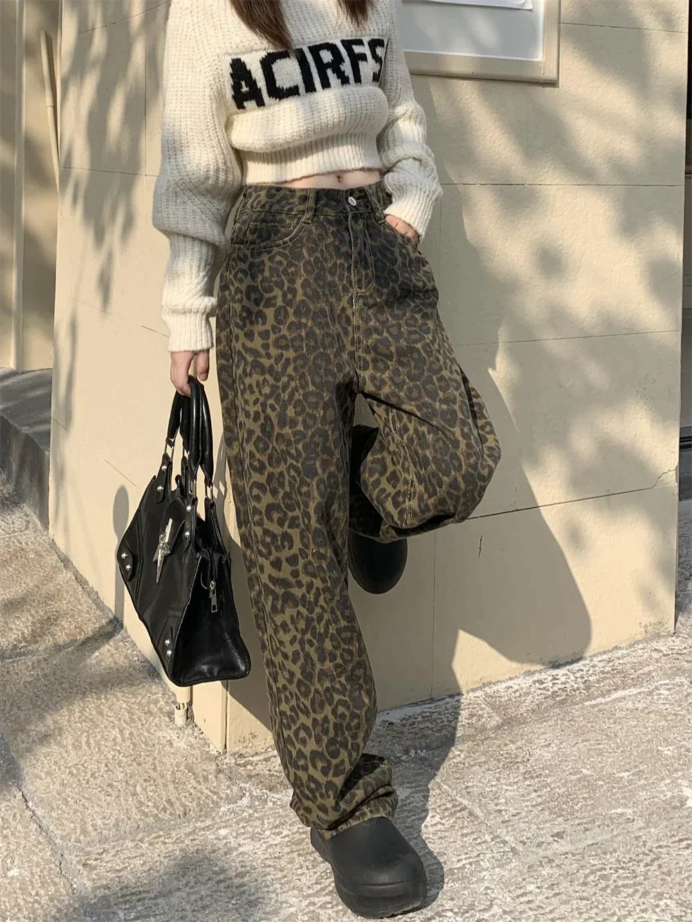 High-Waisted Leopard Print Wide Leg Jeans for Women, Trendy Fit in S-XXL Sizes