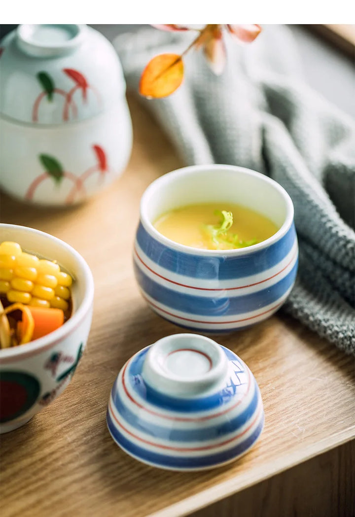 Hand Painted Japanese Ceramic Lidded Dessert Bowls Set