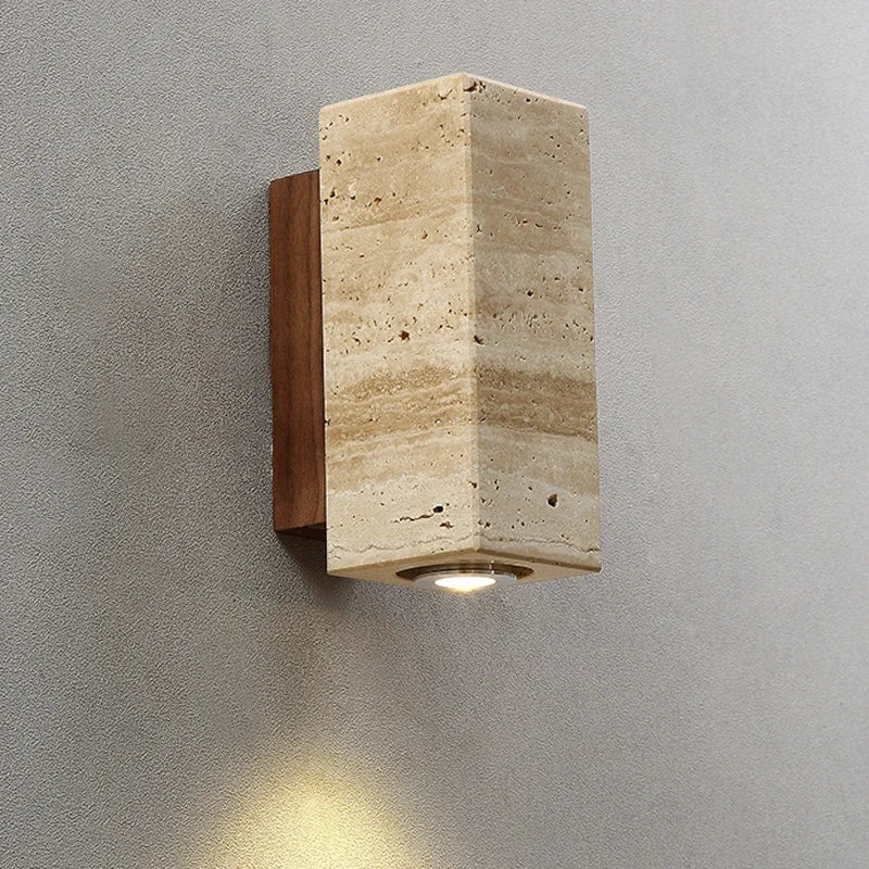 Japandi Yellow Marble LED Wall Sconce Wabi Sabi Bedside Light
