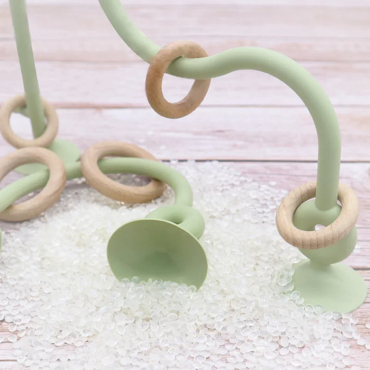 Soft Silicone Teether Toy with Wooden Ring, Safe Teething Ring for Infants, Ideal for Teething Relief and Sensory Exploration